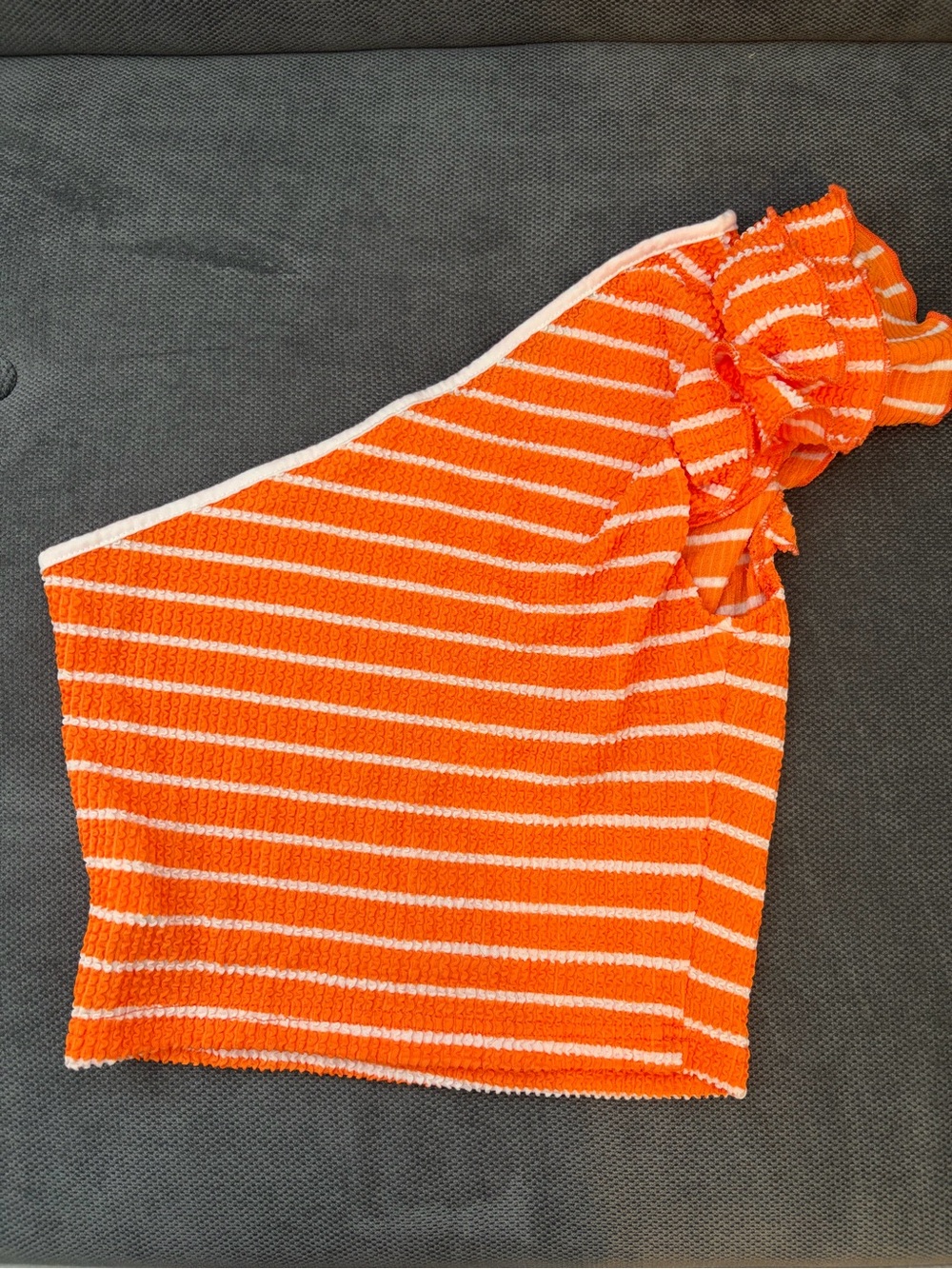 SHEIN Orange and White Striped Ribbed Knit Top (Polyester)